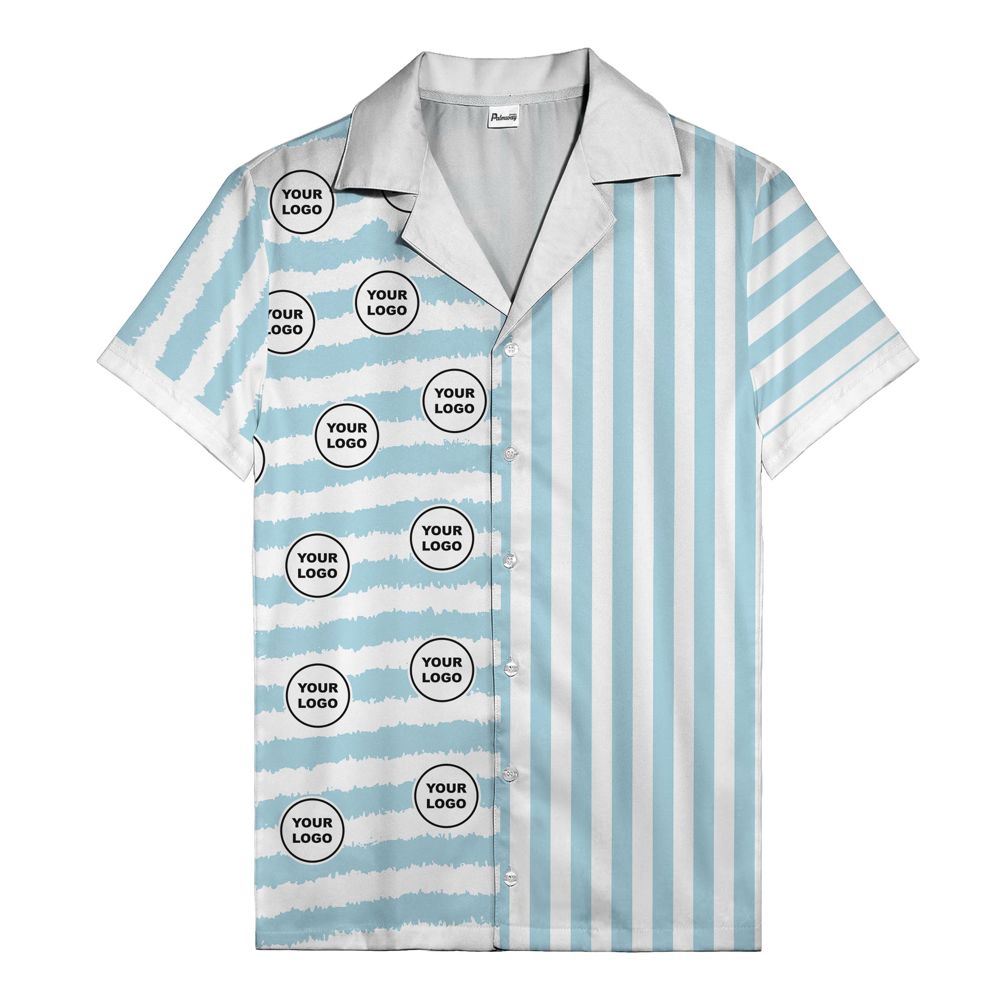 bold black-white stripe & circular logo hawaiian shirt