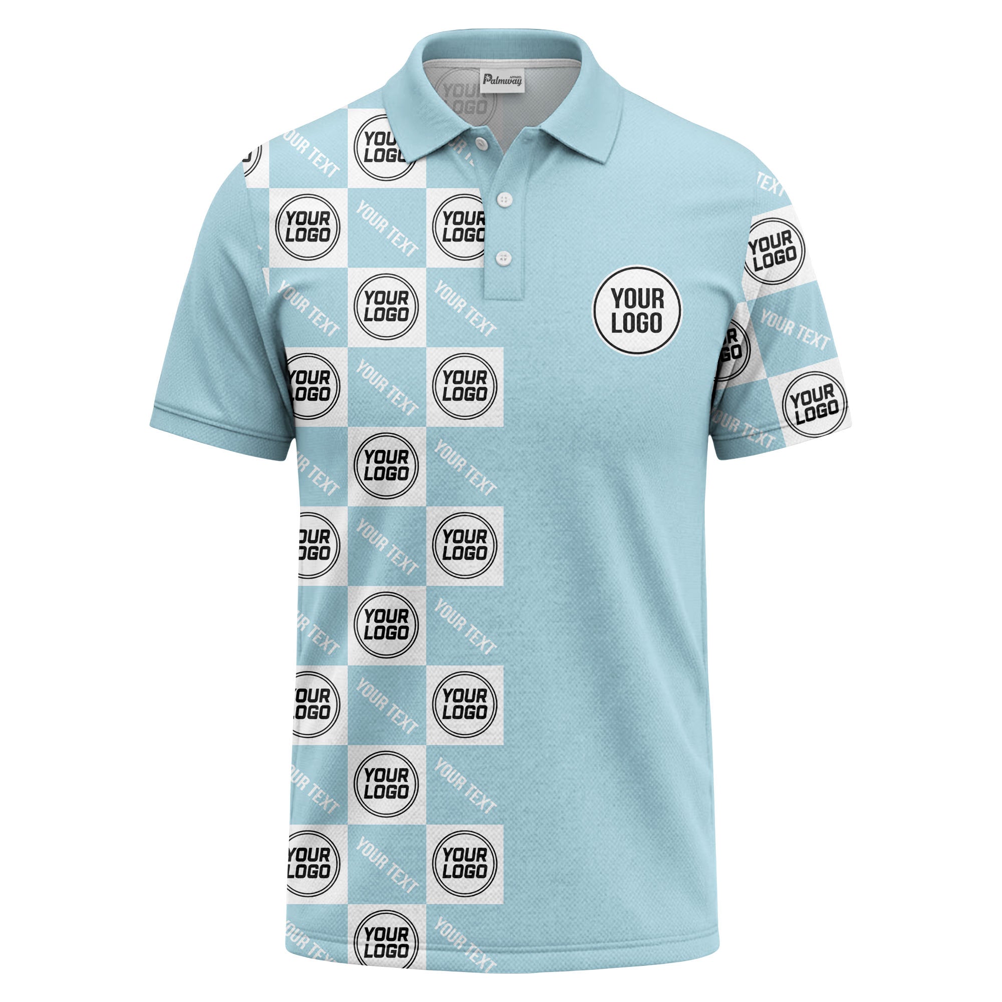 checkerboard repeat logo text black white customizable polo shirt
