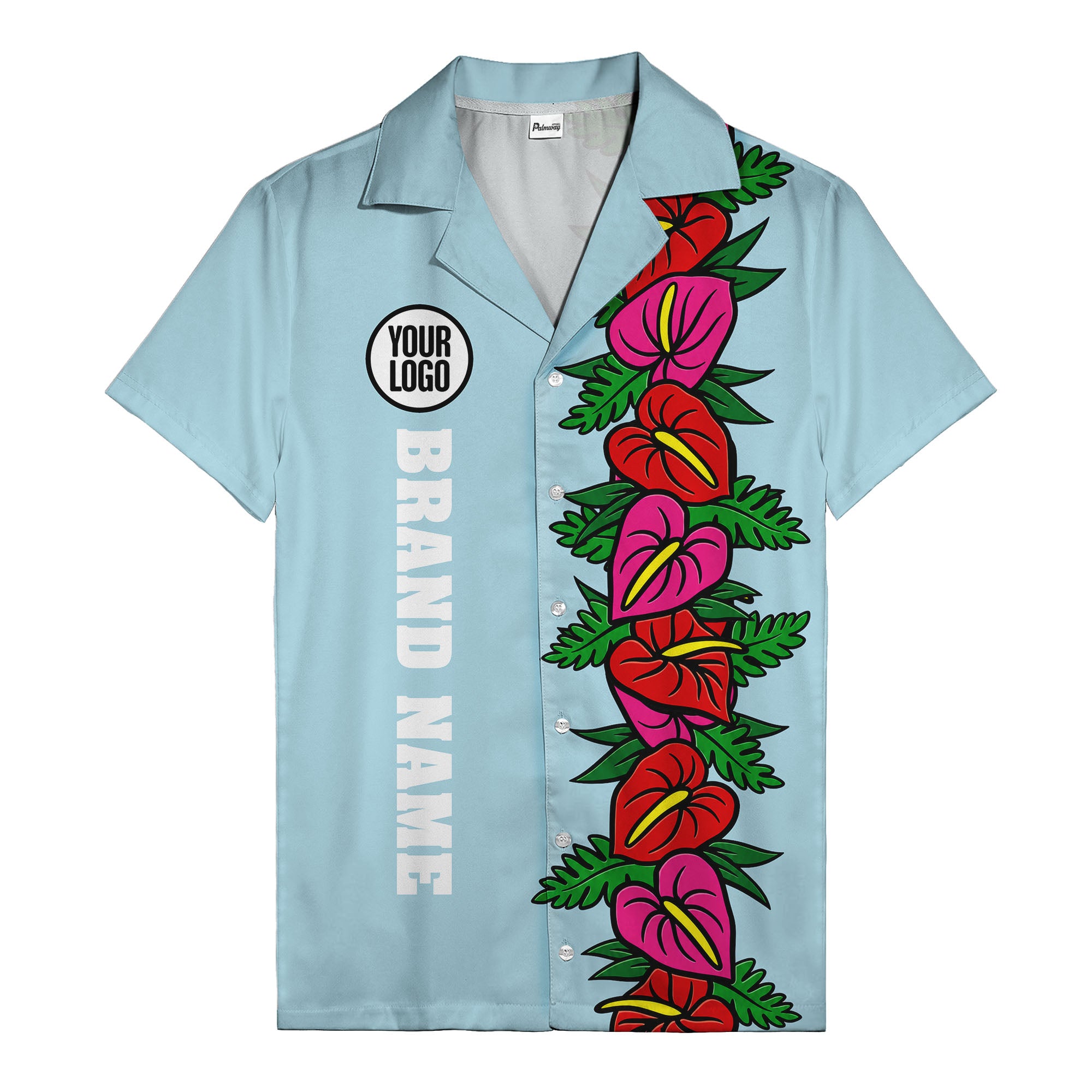 coral anthurium blooms & emerald leaf stripes hawaiian shirt for men