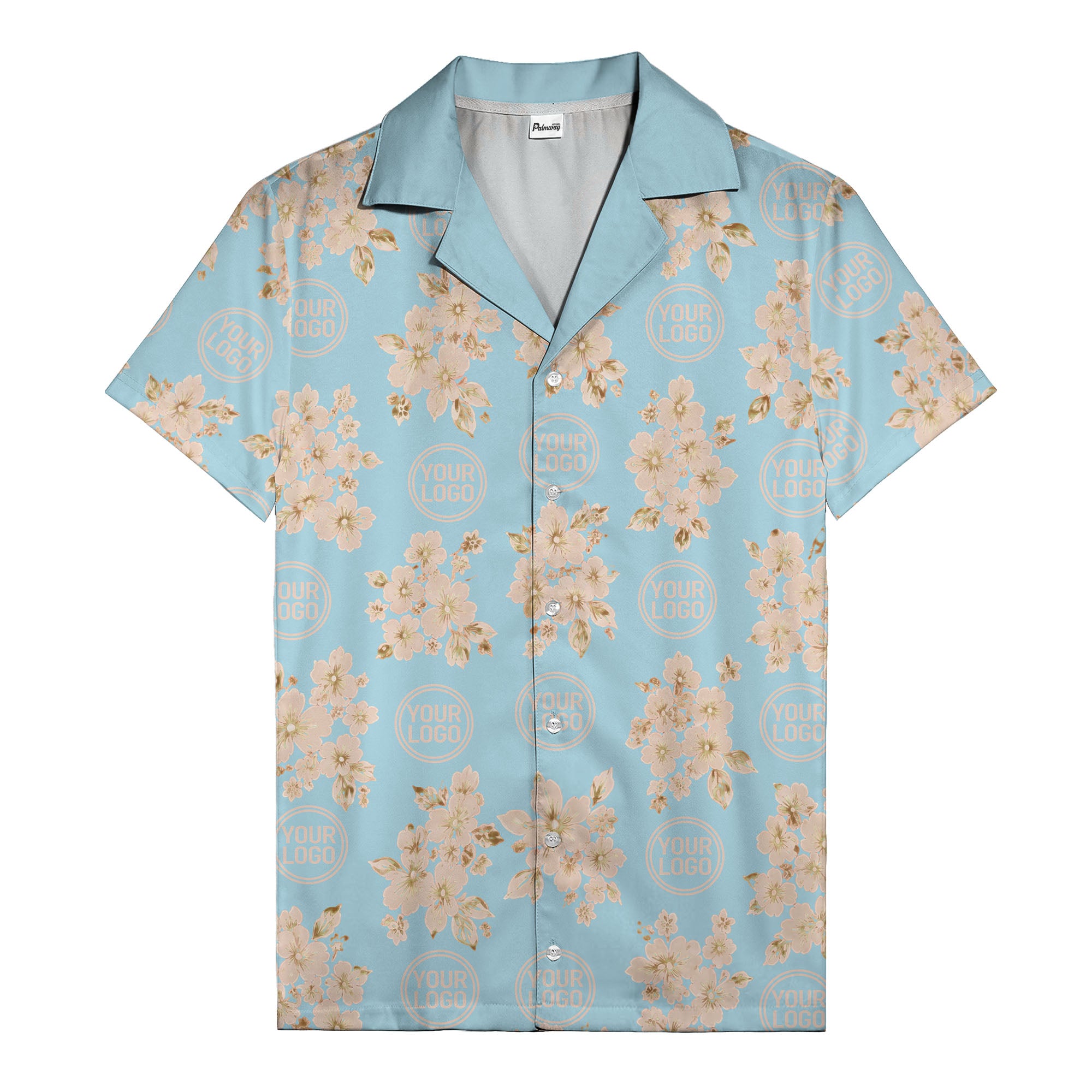 cream floral bouquets & gold circular logos watercolor hawaiian shirt