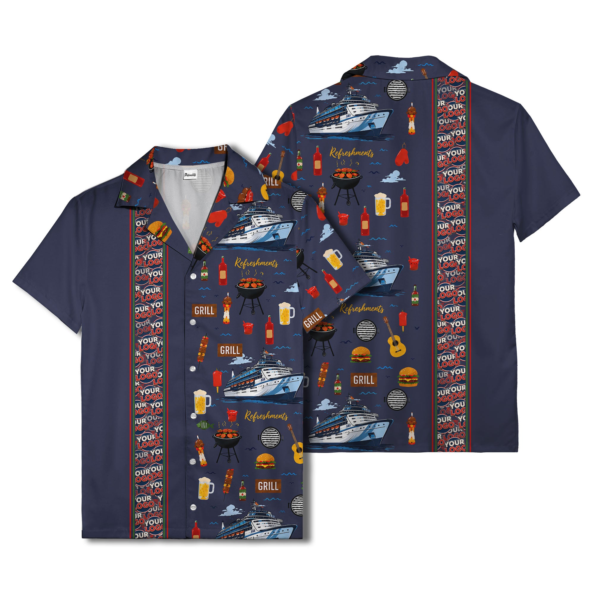 cruise ship grill & refreshments fun cartoon hawaiian shirt for men