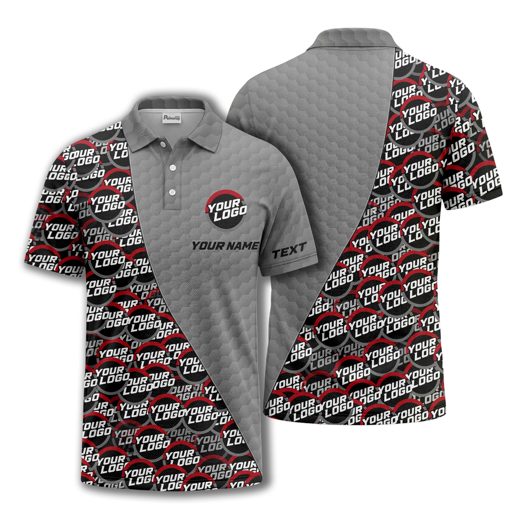 custom logo circles & hexagons grid polo shirt for men