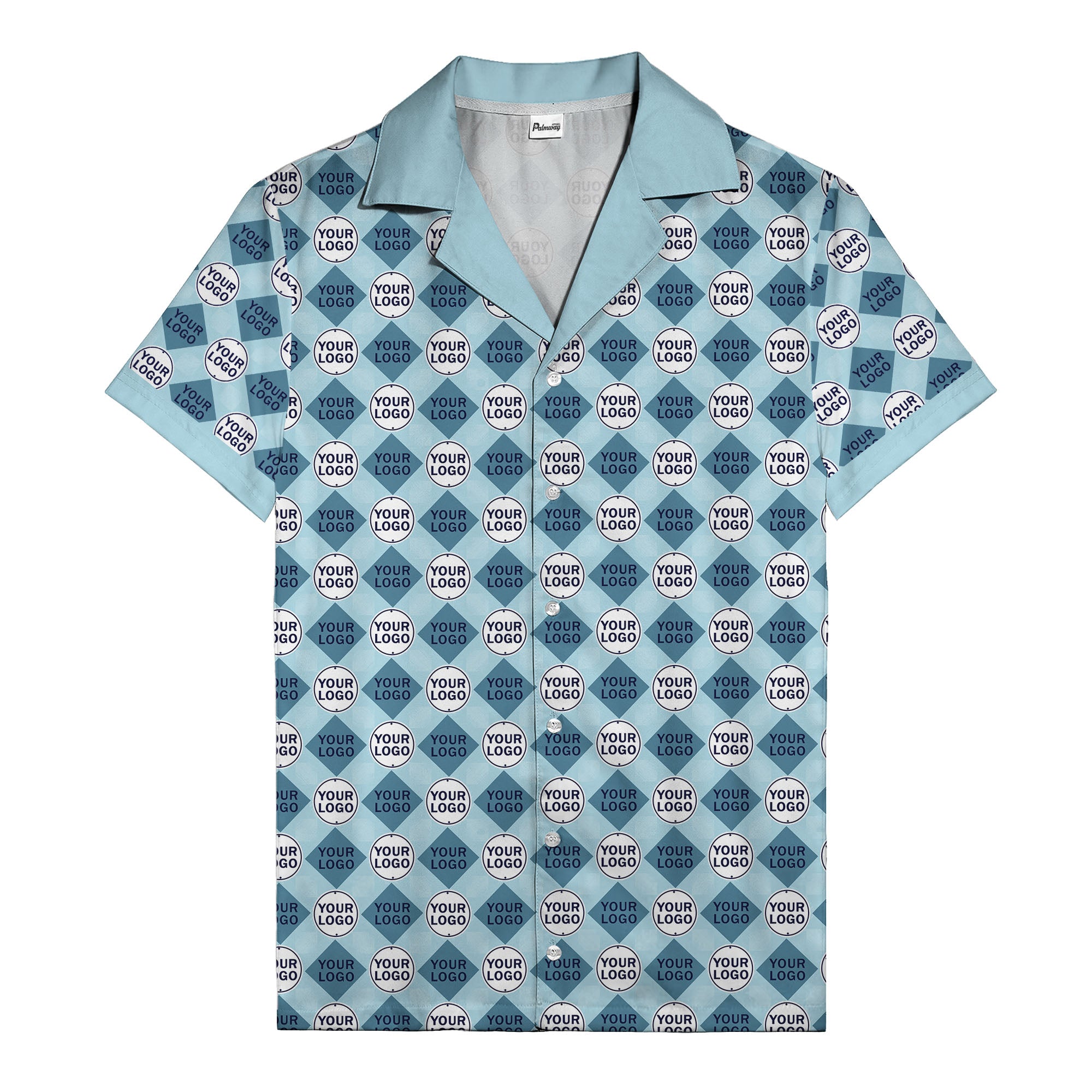 custom logo diamond grid pattern hawaiian shirt for men