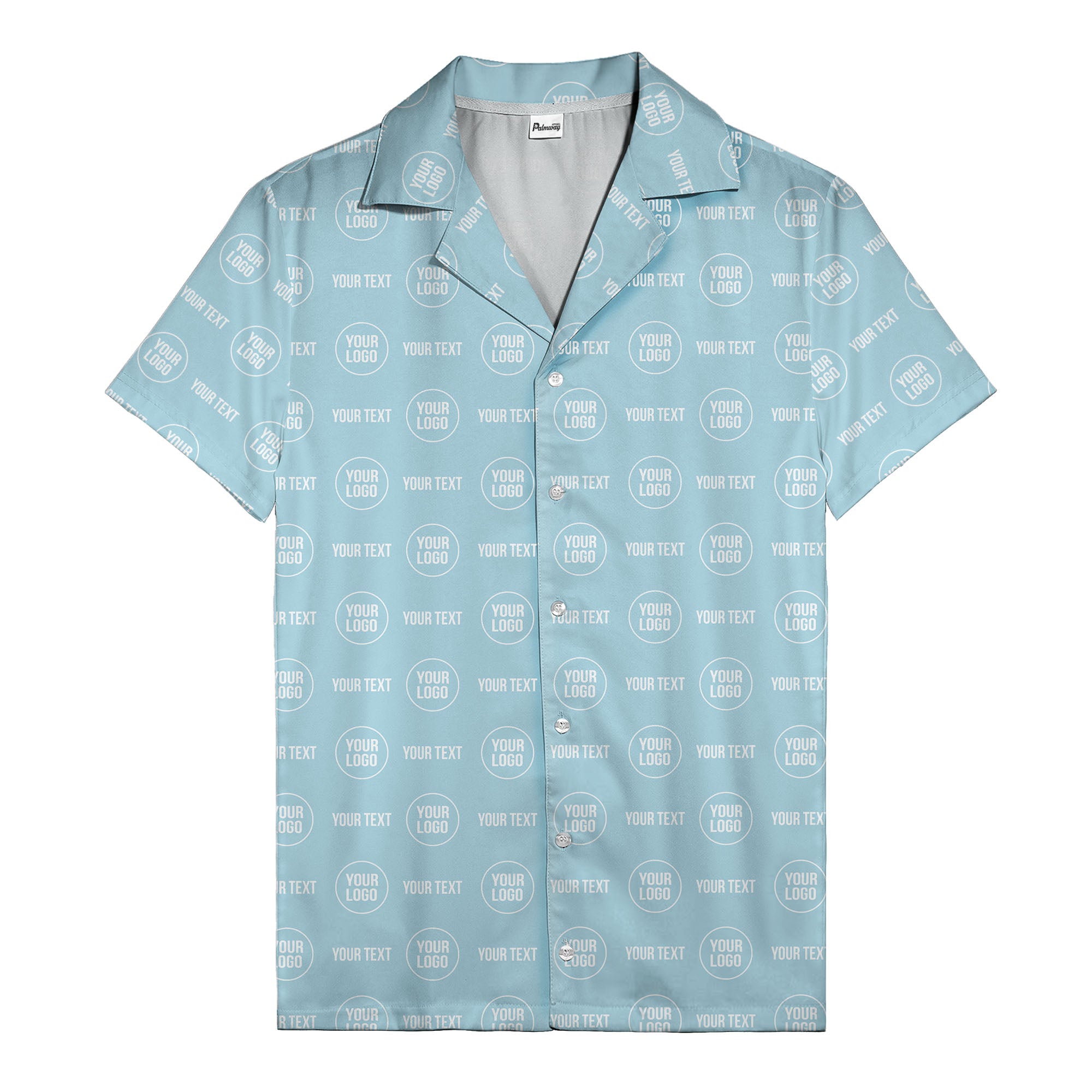 custom logo & text repeat pattern black hawaiian shirt for men