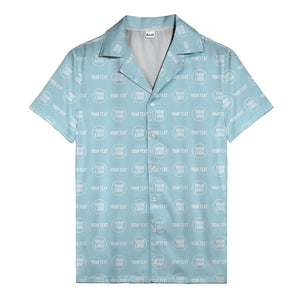 custom logo & text repeat pattern black hawaiian shirt for men