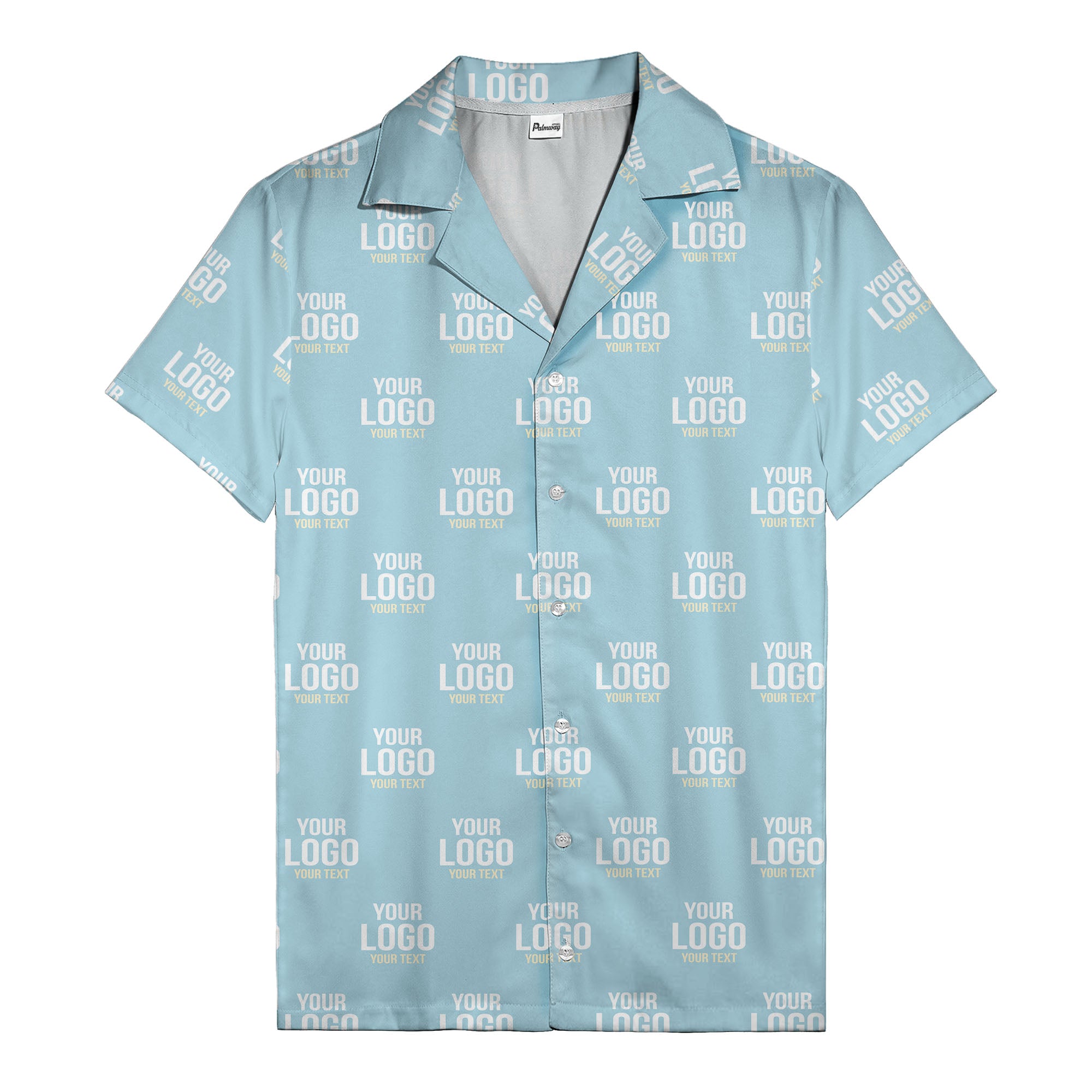 custom logo text repeat pattern black hawaiian shirt for men