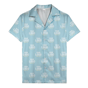 custom logo text repeat pattern black hawaiian shirt for men