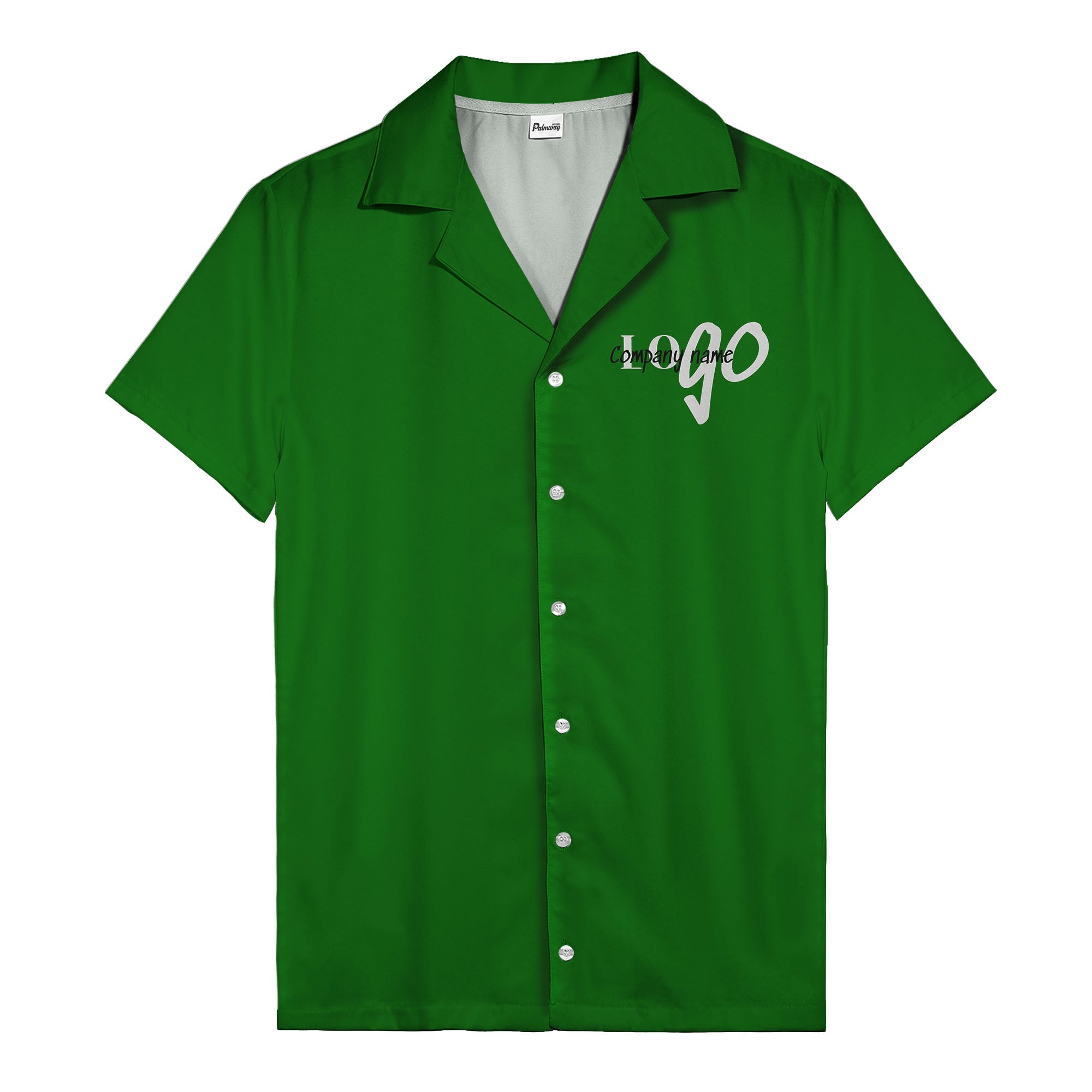custom logo typography on solid black minimalist modern hawaiian shirt