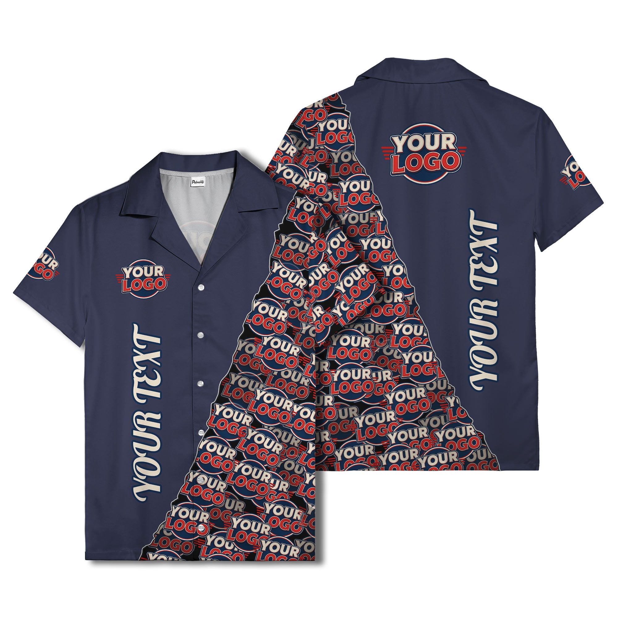 custom logo & vertical text repeat pattern hawaiian shirt
