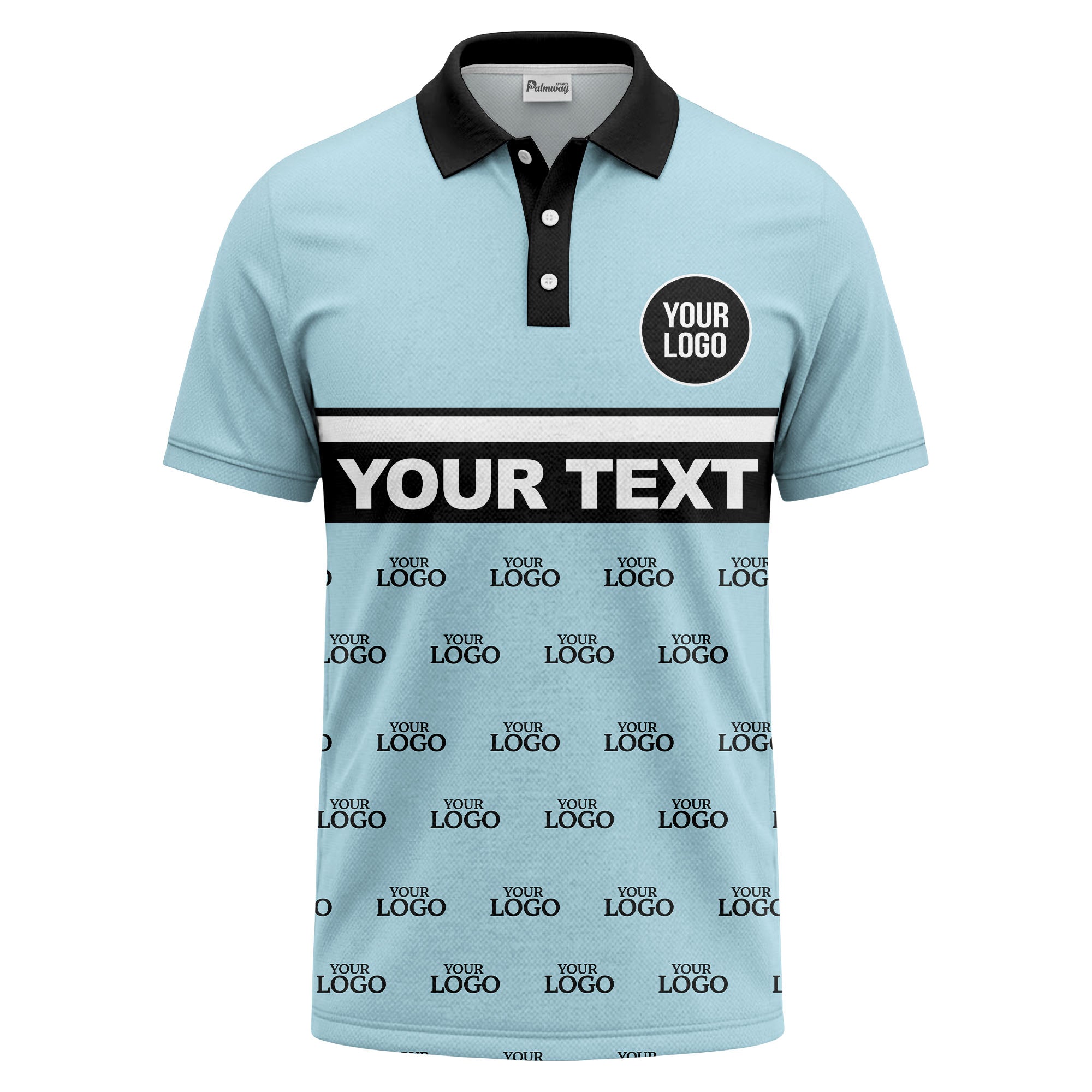 custom monogram logo repeat & text banner all over polo shirt
