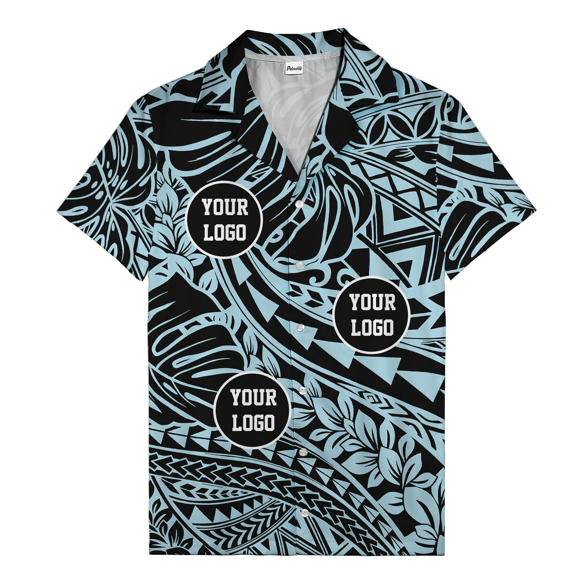 customizable logo circles pattern black hawaiian shirt for men