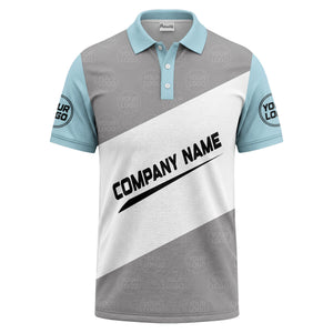 diagonal stripe monogram logo gray white black corporate polo shirt