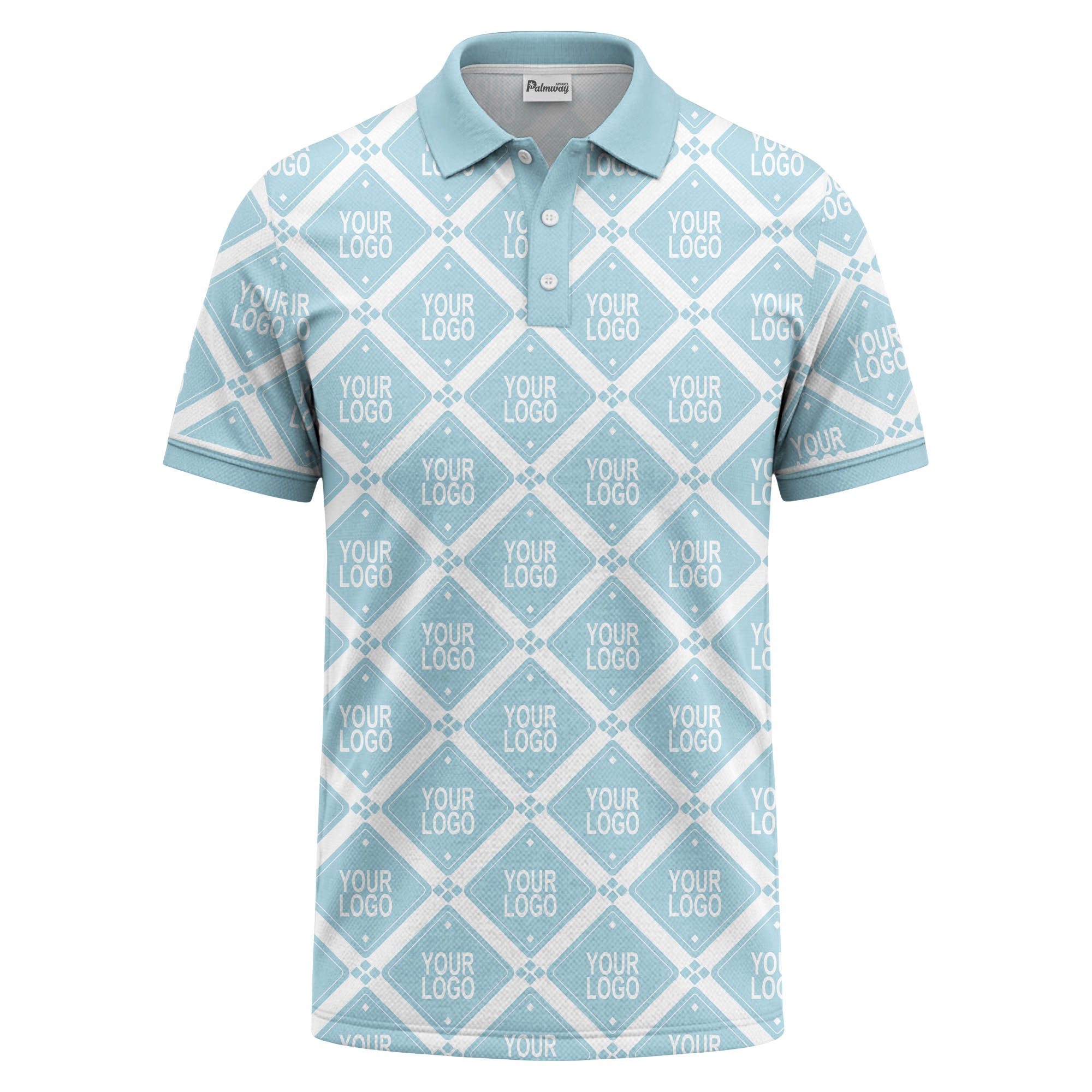 diamond grid logo repeat all over print polo shirt