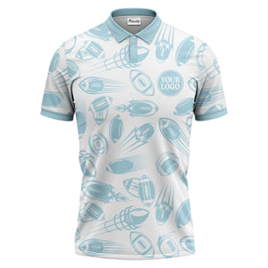 dynamic footballs & speed lines graphic black white sports polo shirt