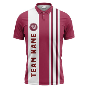 Geometric Maroon Black White Striped Team Polo Shirt With Custom Text Panel