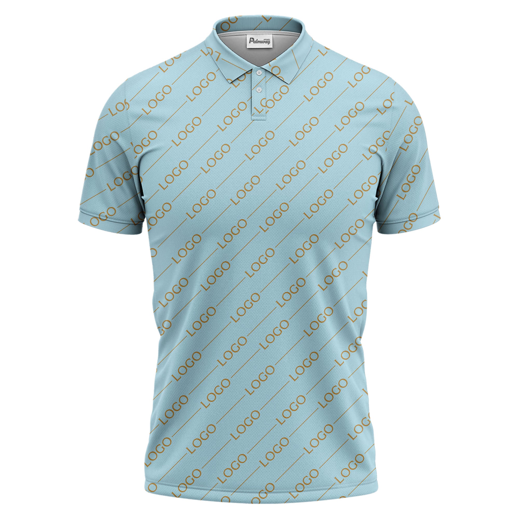 gold custom logo repeat pattern on black luxury minimalist polo shirt