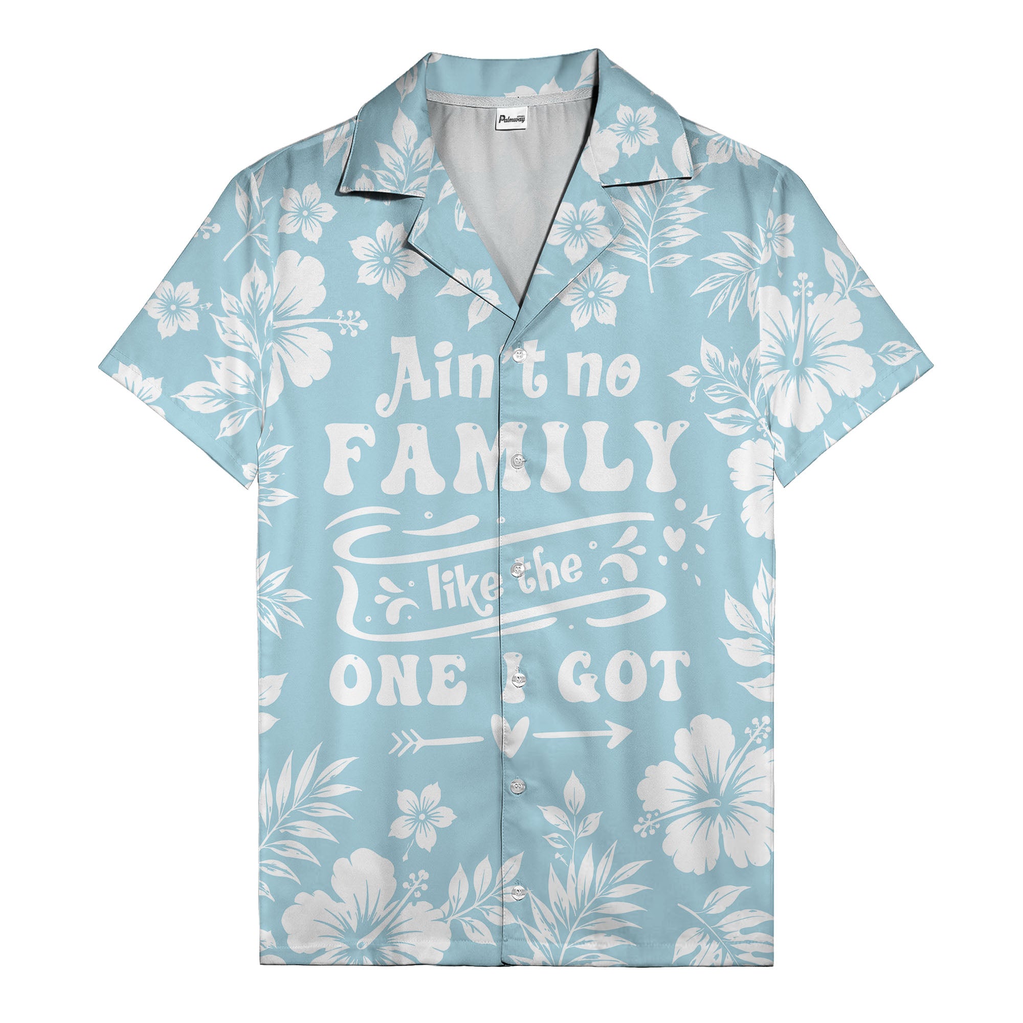 graphic white hibiscus & leaf family tribute hawaiian shirt