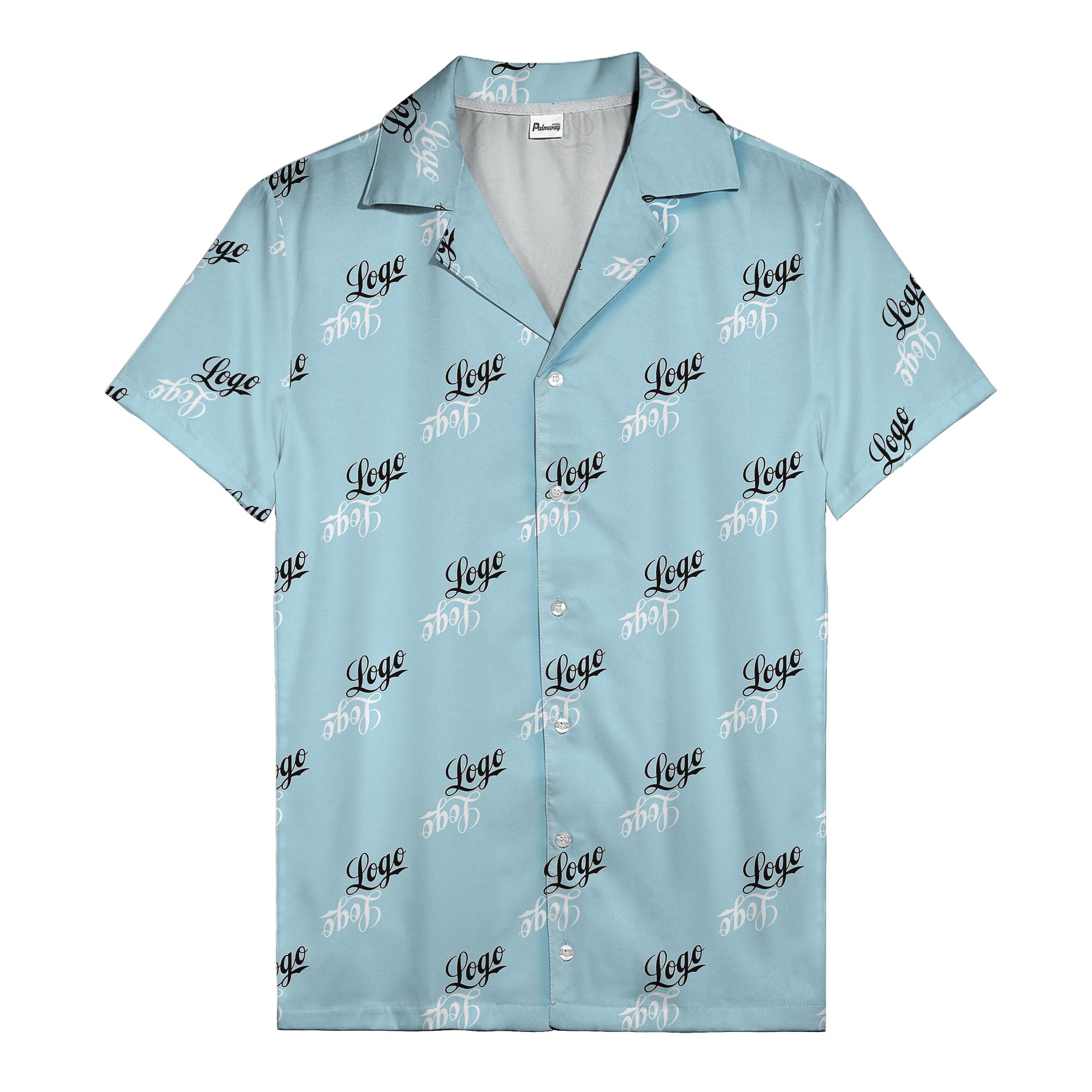 hand-drawn calligraphic script logo repeat black white hawaiian shirt for men