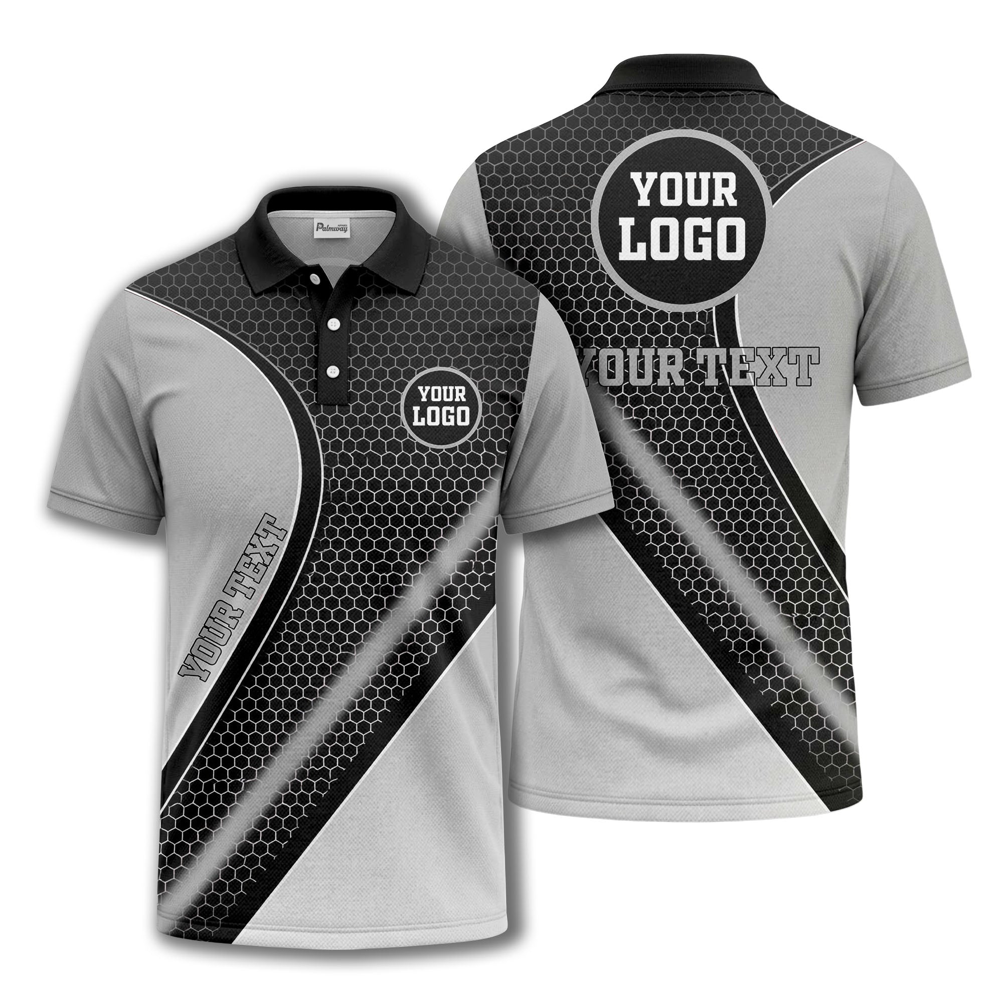hexagonal gradient geometric print with customizable logo polo shirt