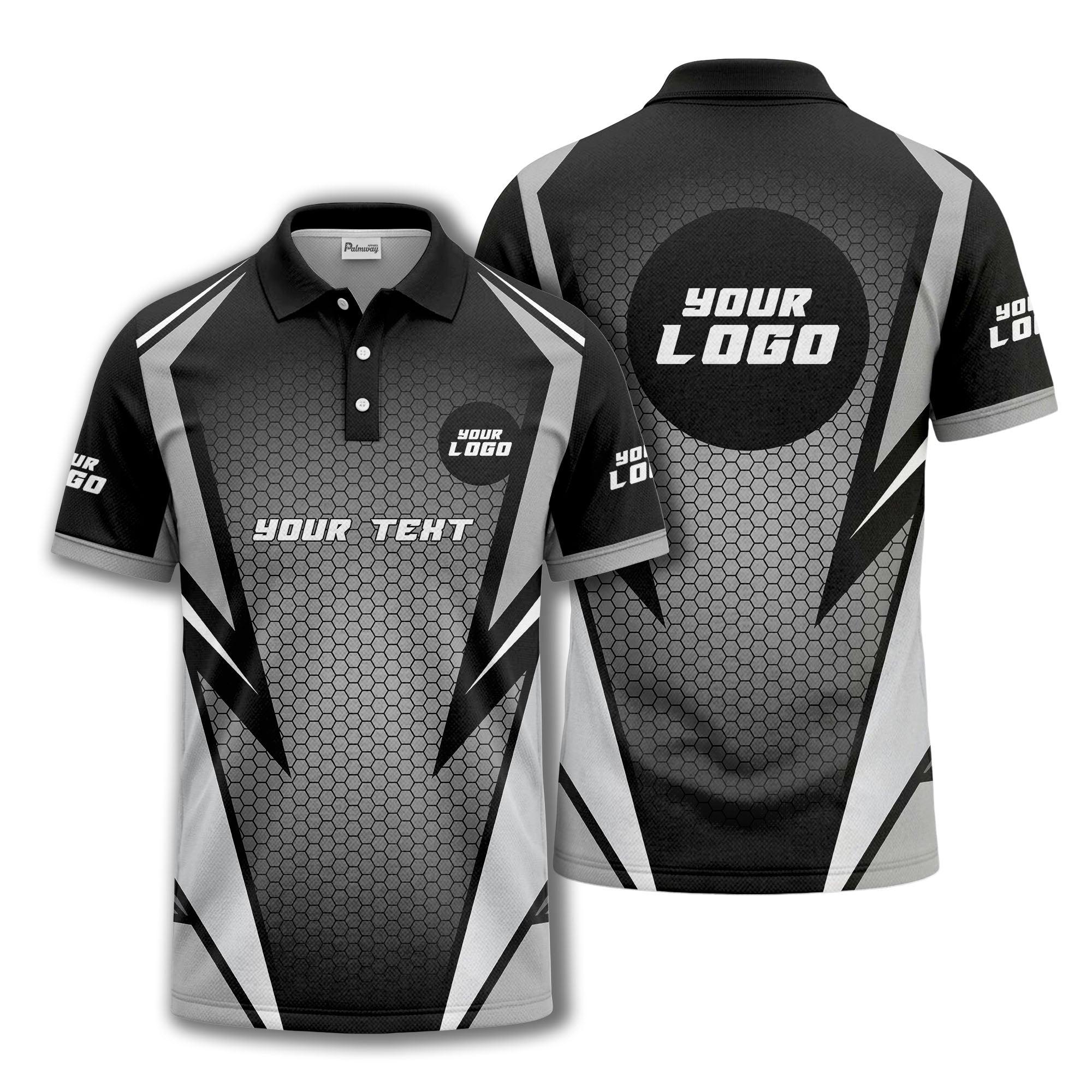 hexagonal grid geometric lines modern tech-inspired polo shirt