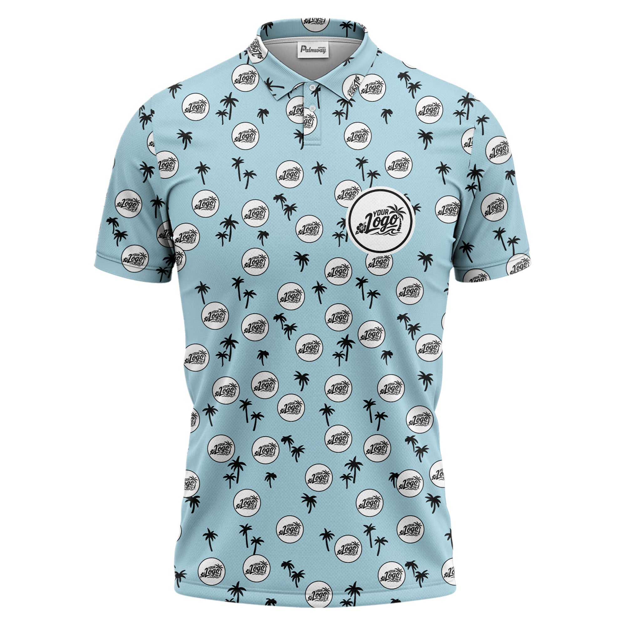 illustrated black tropical palm trees repeating polo shirt for summer beach days
