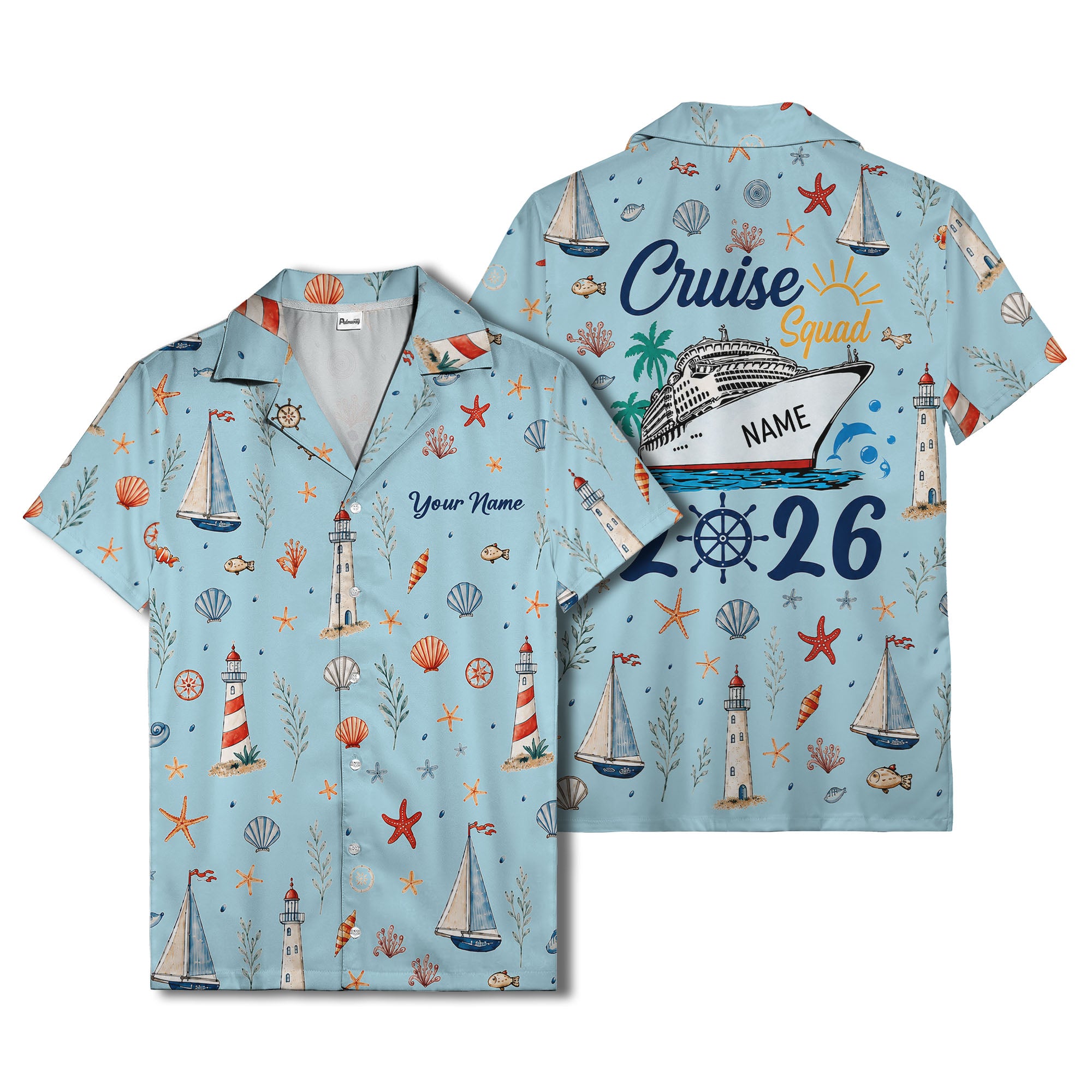 lighthouses sailboats seashells watercolor nautical hawaiian shirt for men
