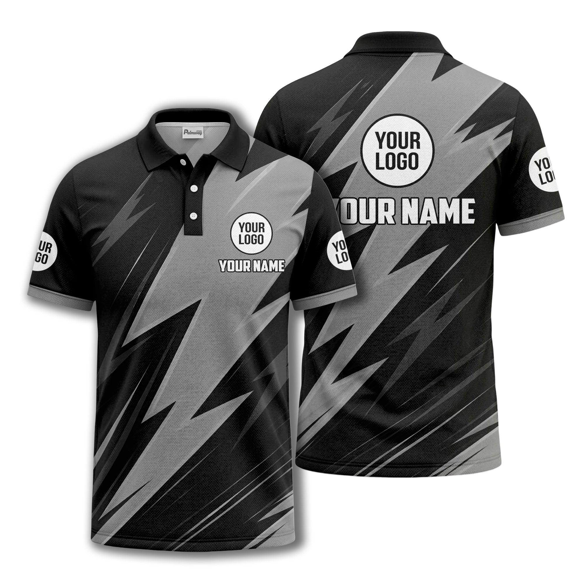 lightning bolt pattern with custom logo and name polo shirt for men