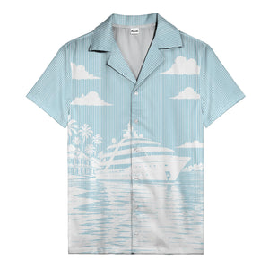 luxury yacht & palm trees tropical beach scene hawaiian shirt