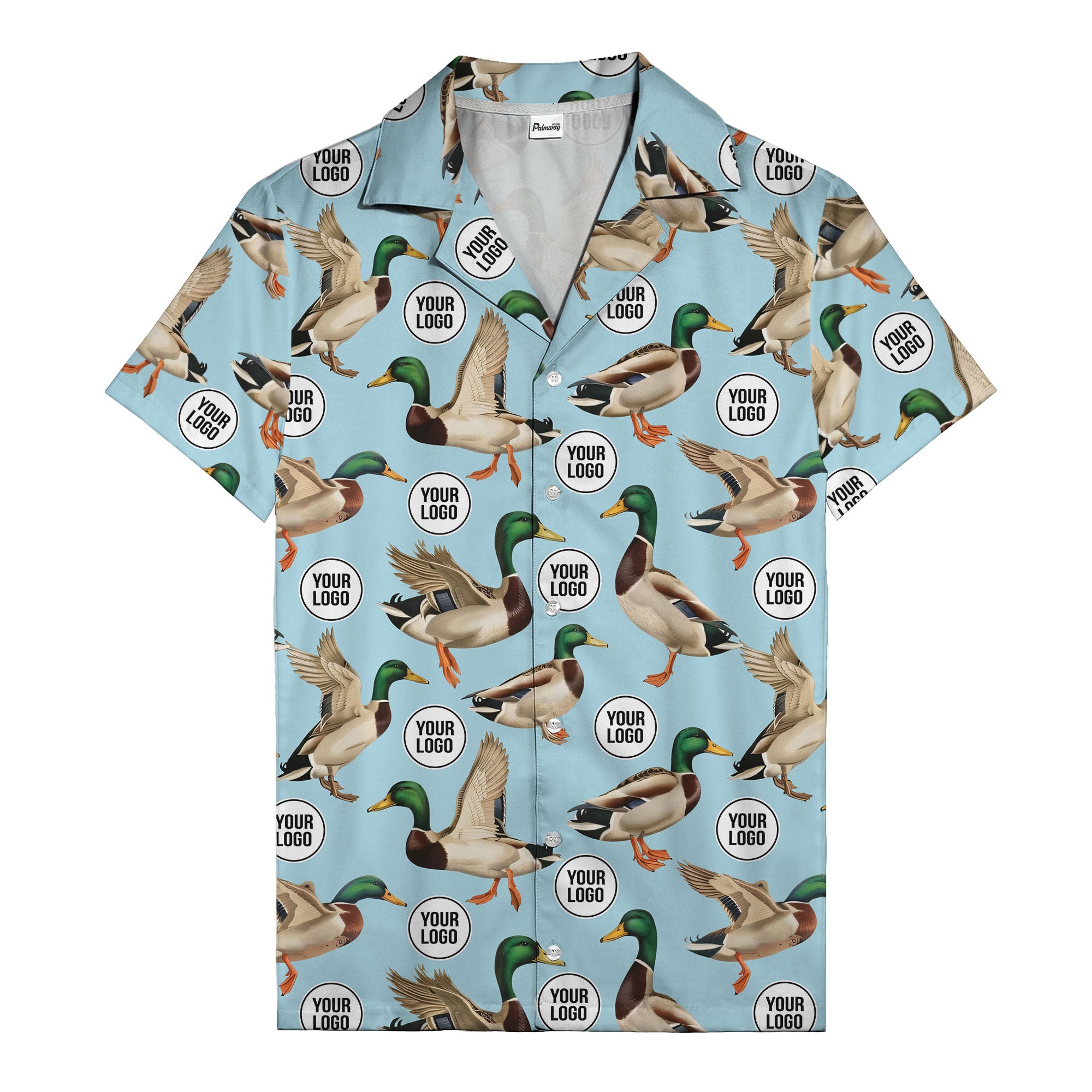 mallard ducks in flight hawaiian shirt with custom logo repeat pattern men's