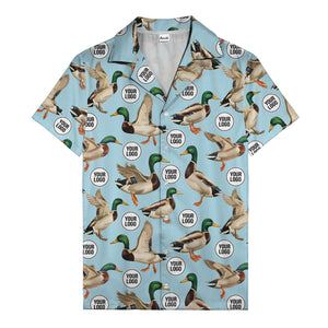 mallard ducks in flight hawaiian shirt with custom logo repeat pattern men's