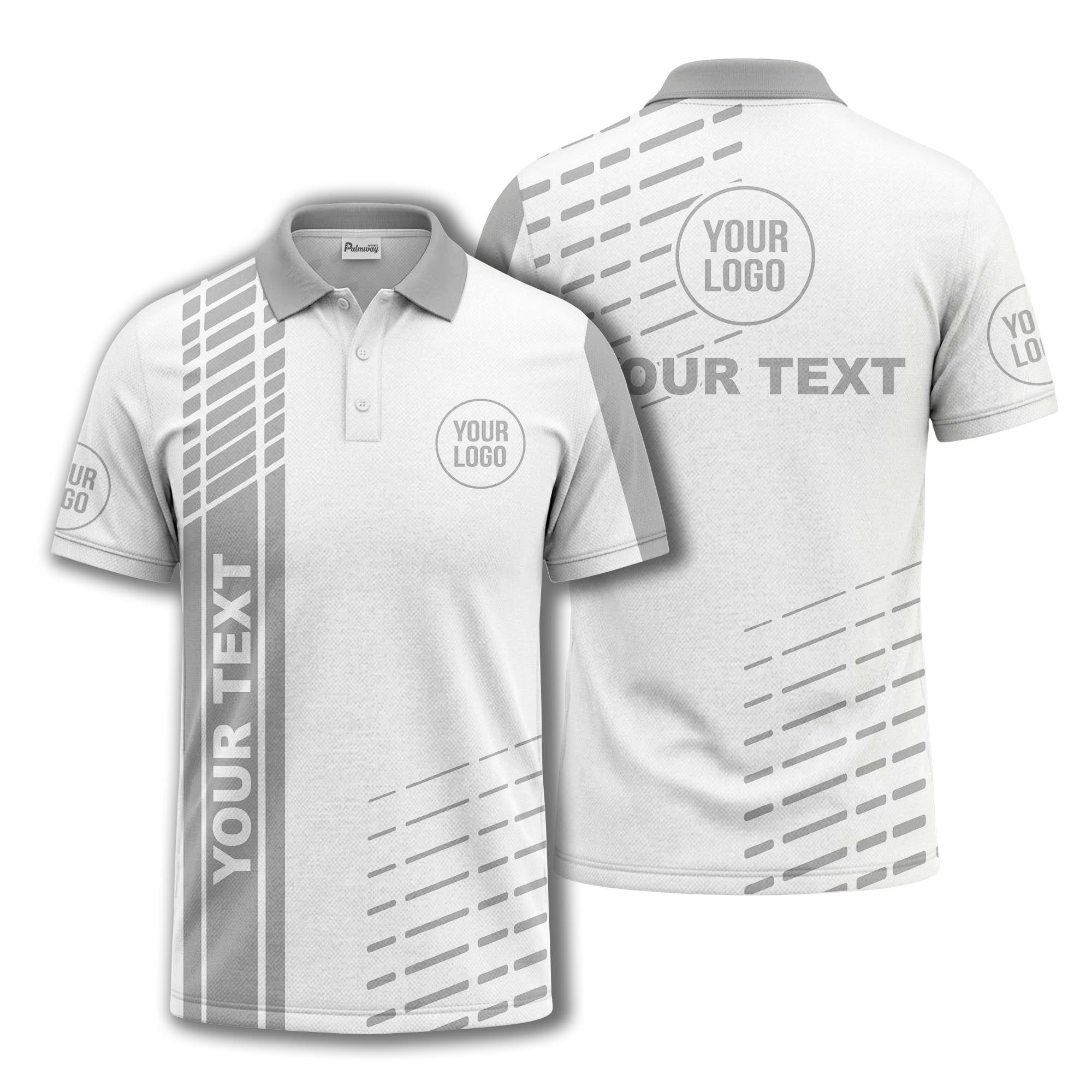 modern vertical stripe & dashed line graphic custom text logo polo shirt