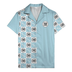 monochrome checkerboard custom logo repeat hawaiian shirt for men