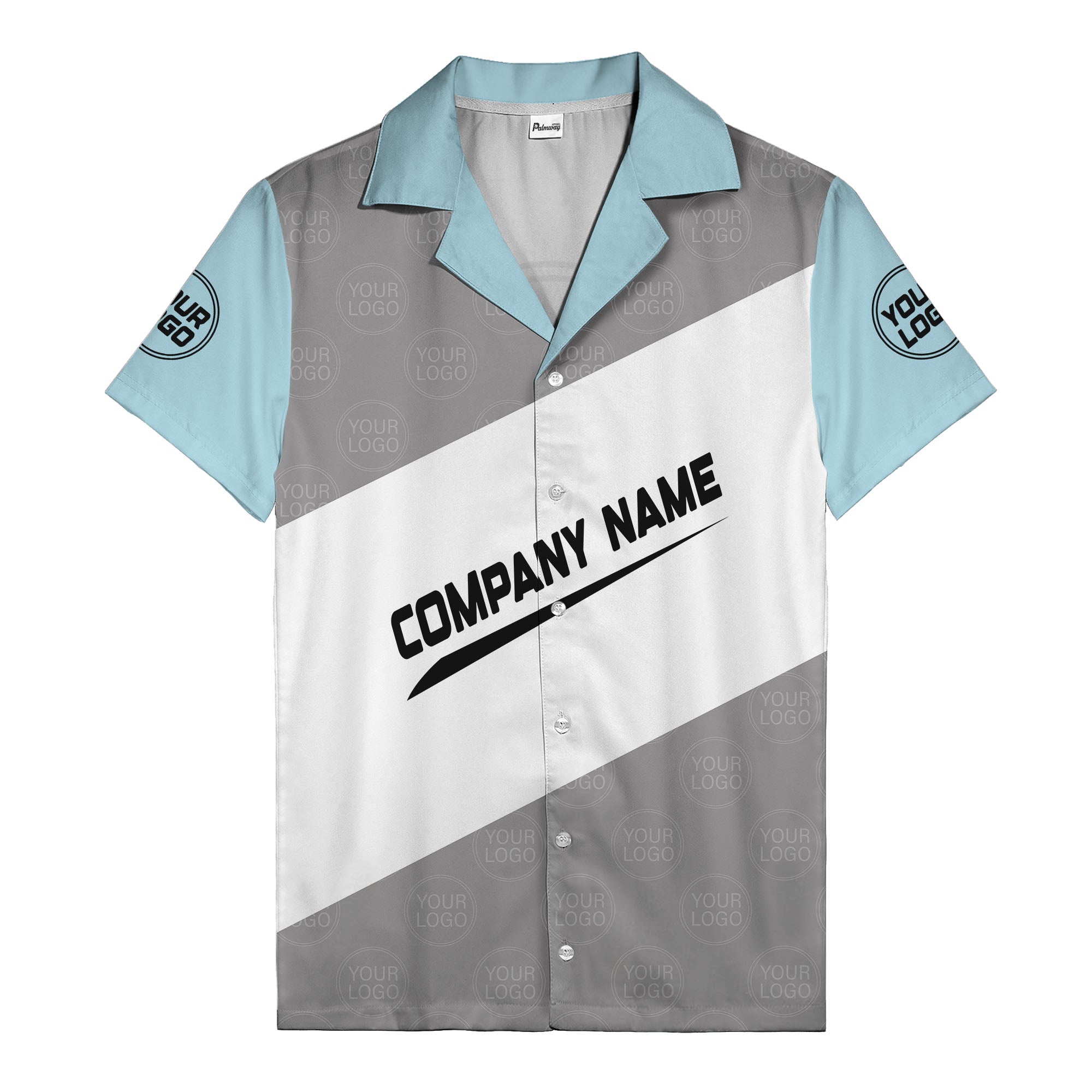 monochrome diagonal stripes & custom logo company name hawaiian shirt