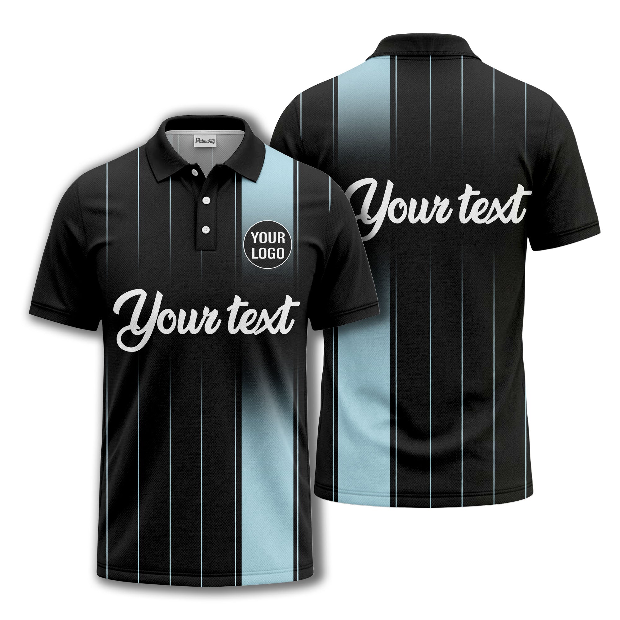 monochrome gradient vertical stripes with custom logo text polo shirt