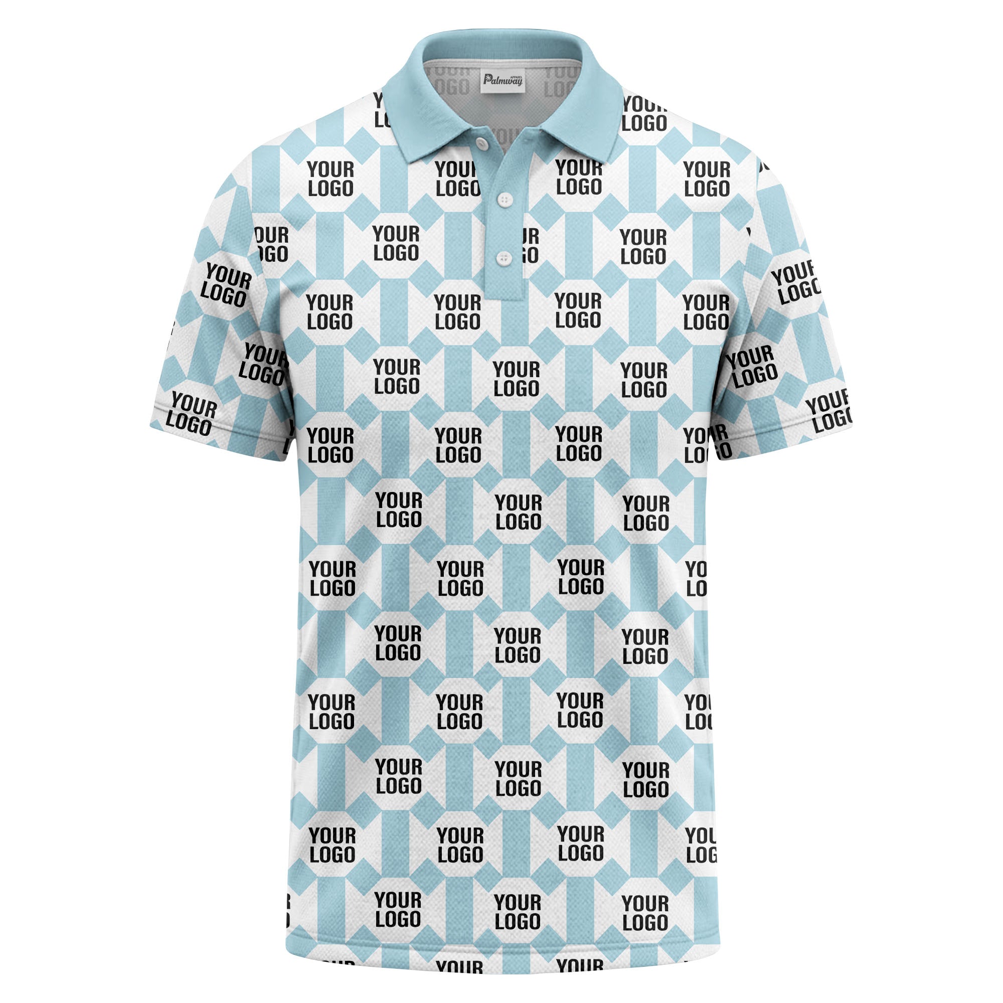 monochrome hexagon repeat custom logo geometric polo shirt for men