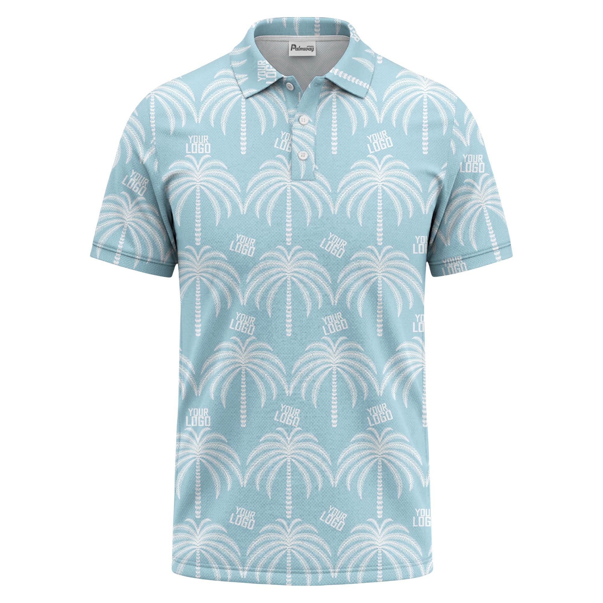 monochrome palm tree logo repeat hawaiian graphic polo shirt