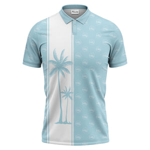monochrome palm tree silhouette & logo repeat polo shirt