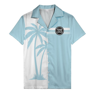 monochrome palm tree silhouette & stripe hawaiian shirt for men
