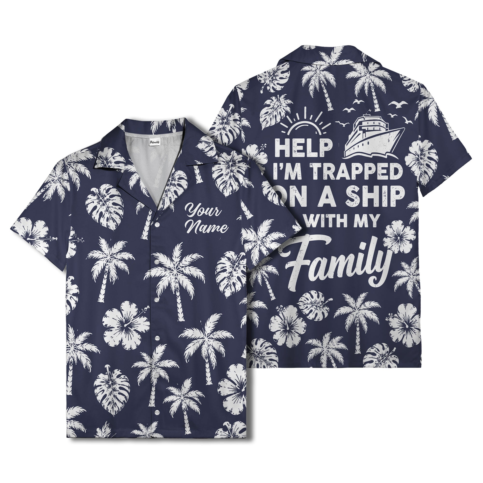 monochrome palm trees and hibiscus hawaiian shirt for men