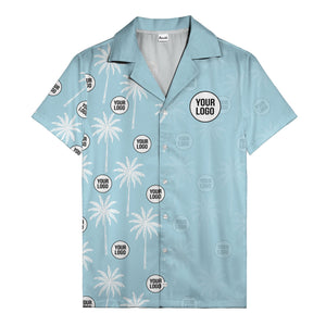 monochrome palm trees & custom logo repeat hawaiian shirt