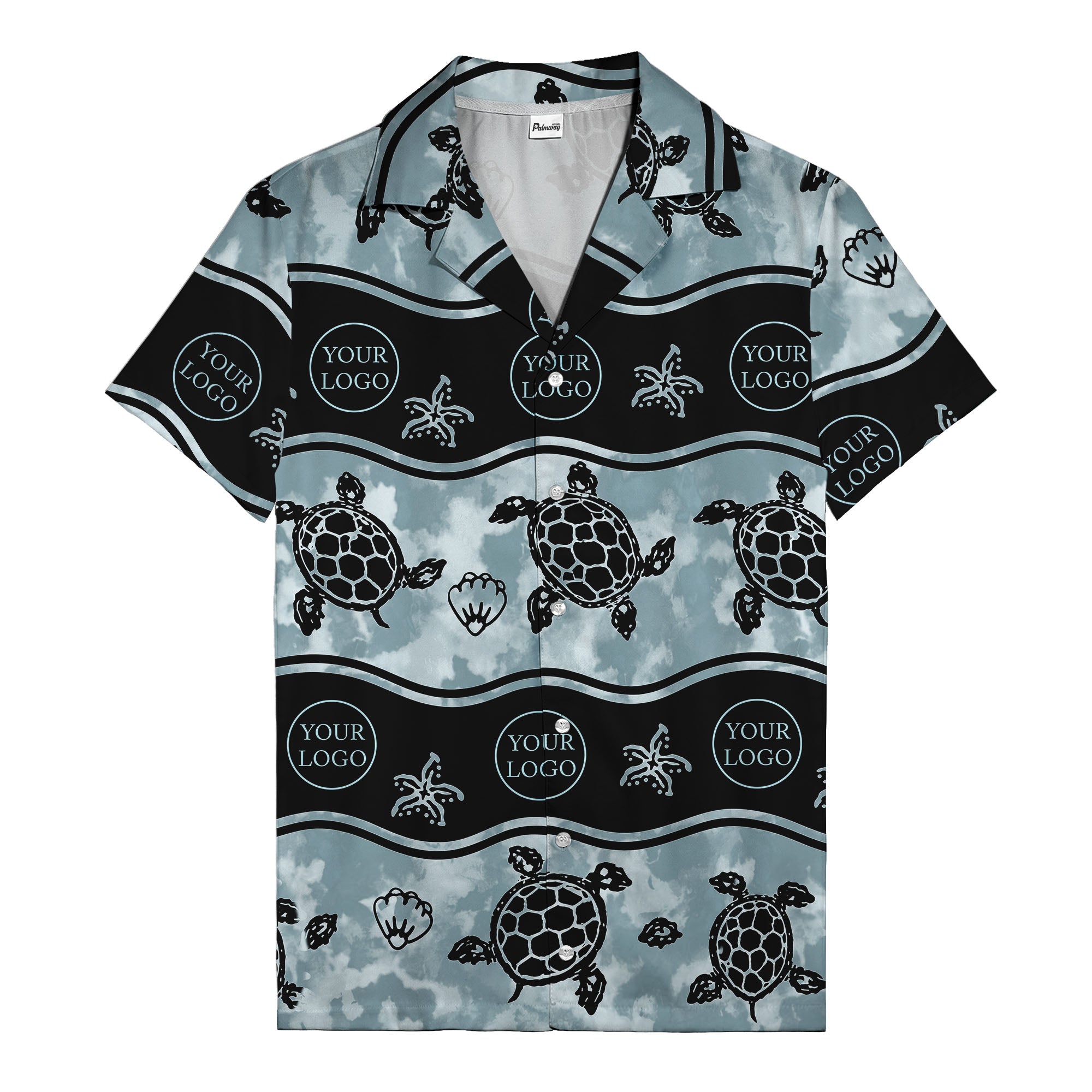 monochrome sea turtles & starfish repeat pattern hawaiian shirt for men