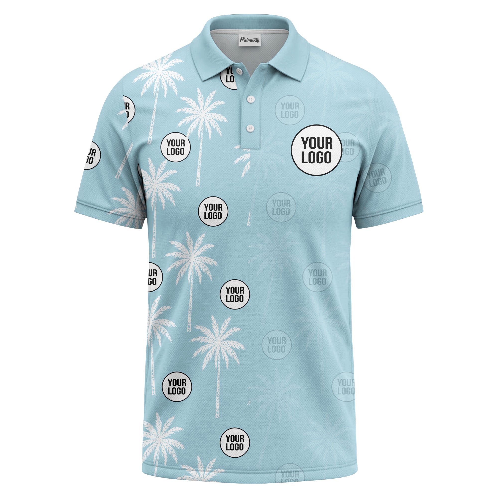 palm trees & custom logo circle repeat graphic polo shirt
