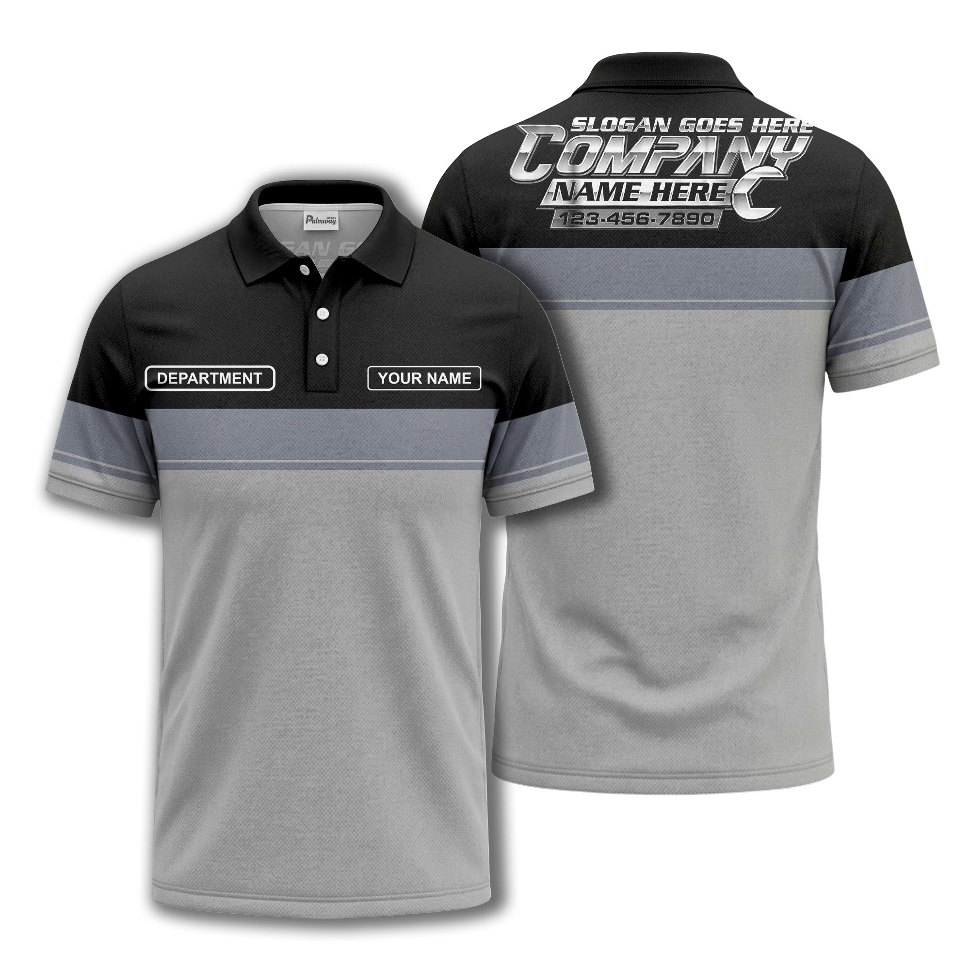 personalized department name gray stripe polo shirt for teams