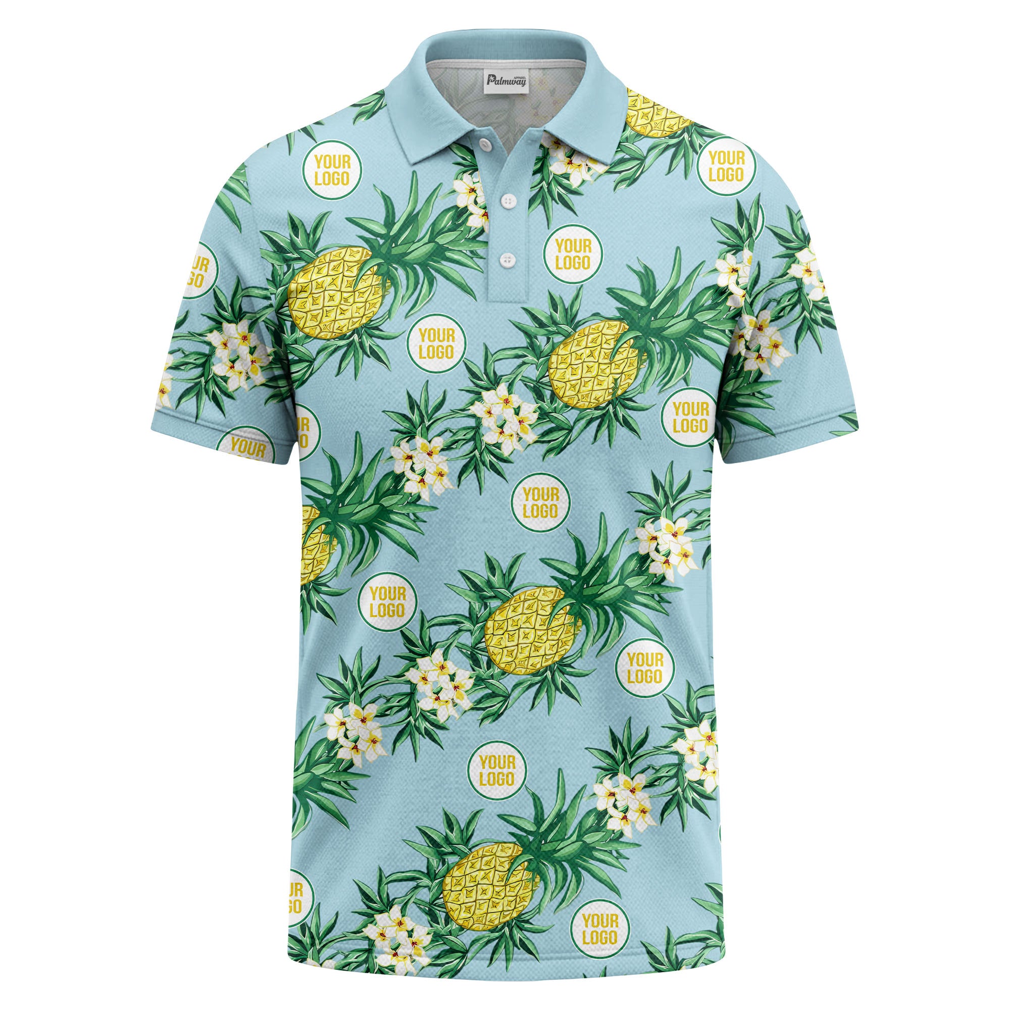 pineapple plumeria repeat pattern black polo shirt for men