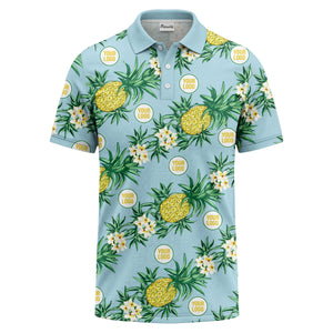 pineapple plumeria repeat pattern black polo shirt for men