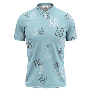 pixelated logo text pattern polo shirt | modern digital all-over design