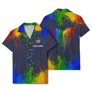 rainbow paint splatter abstract art hawaiian shirt with customizable name