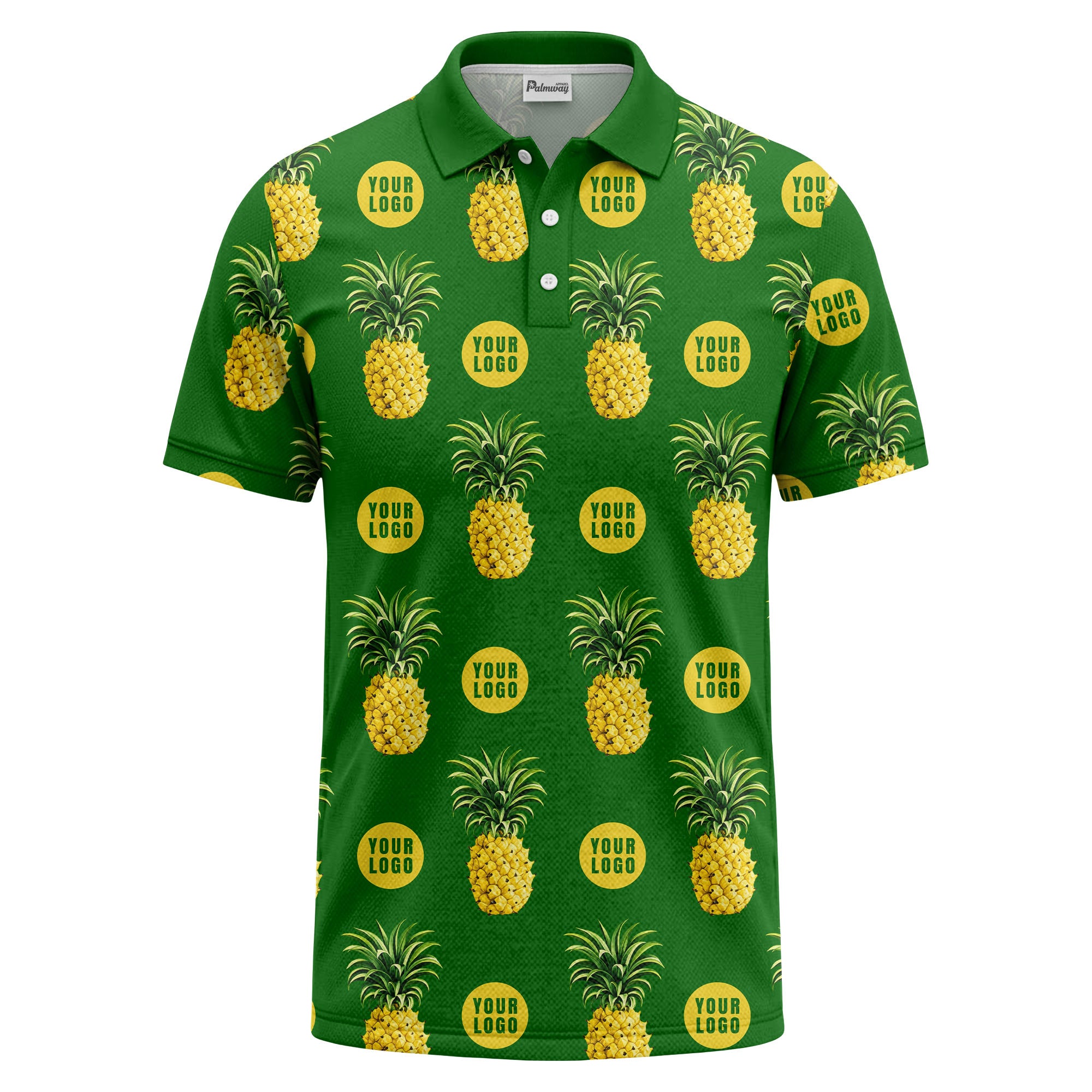 realistic pineapple repeat & custom logo black polo shirt