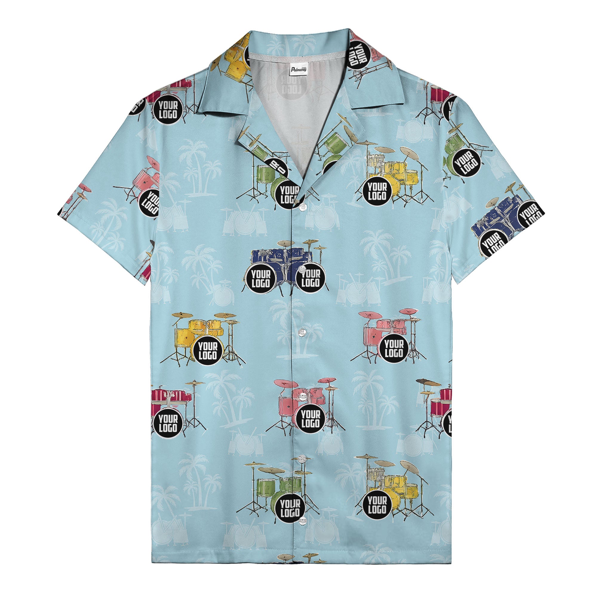 rockin' drum kits & palm trees repeat hawaiian shirt for musicians