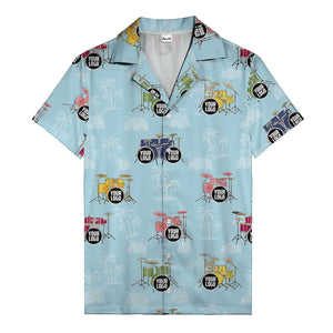 rockin' drum kits & palm trees repeat hawaiian shirt for musicians